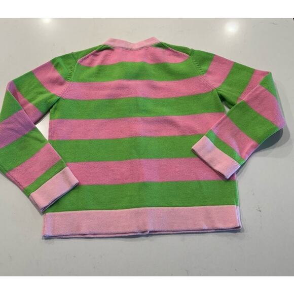 Lilly Pulitzer Girls Striped Cardigan Size 4T Button Front Starfish Pink Green - Picture 2 of 8